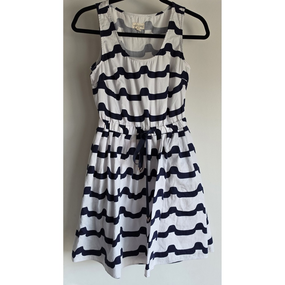 Maison Jules Dress Size S Sleeveless Striped White Navy Cotton
